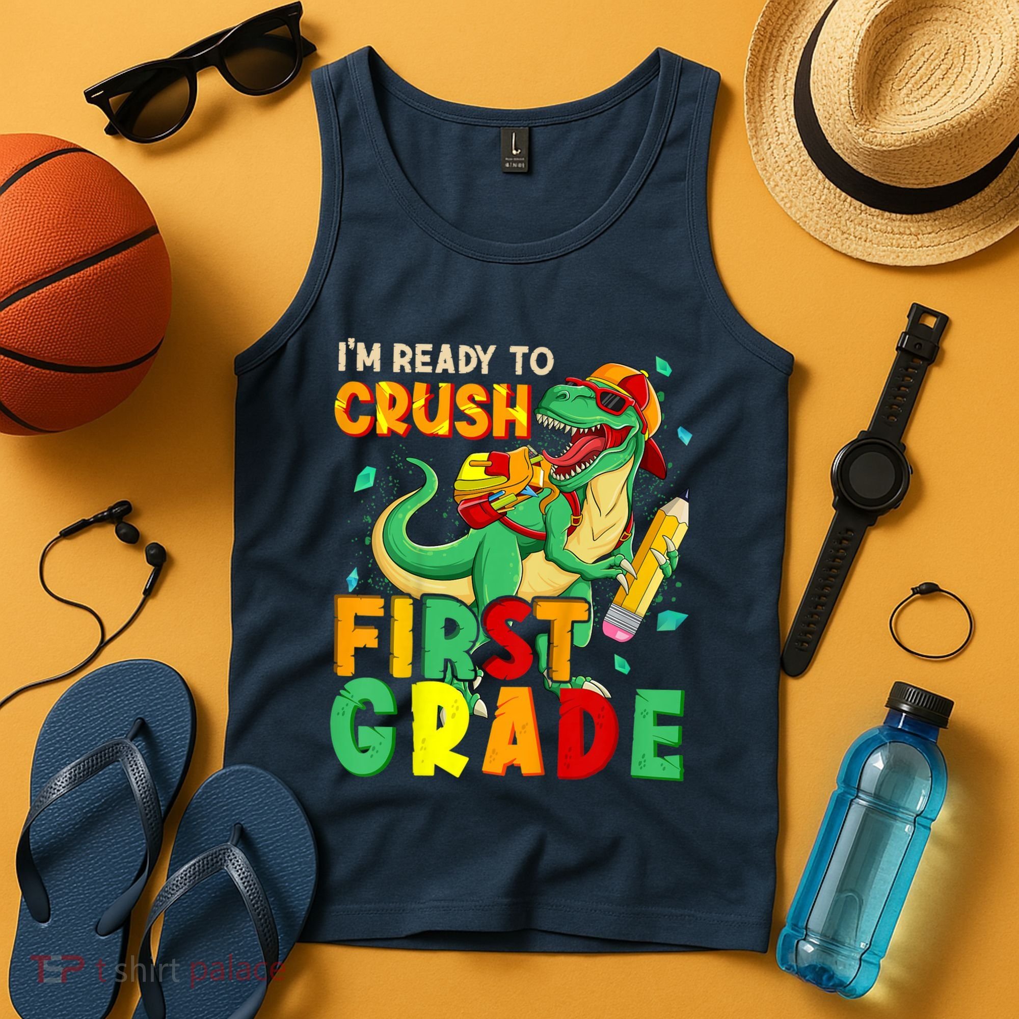 Kids Im Ready To Crush First Grade Back To School Dinosaur Tank Top