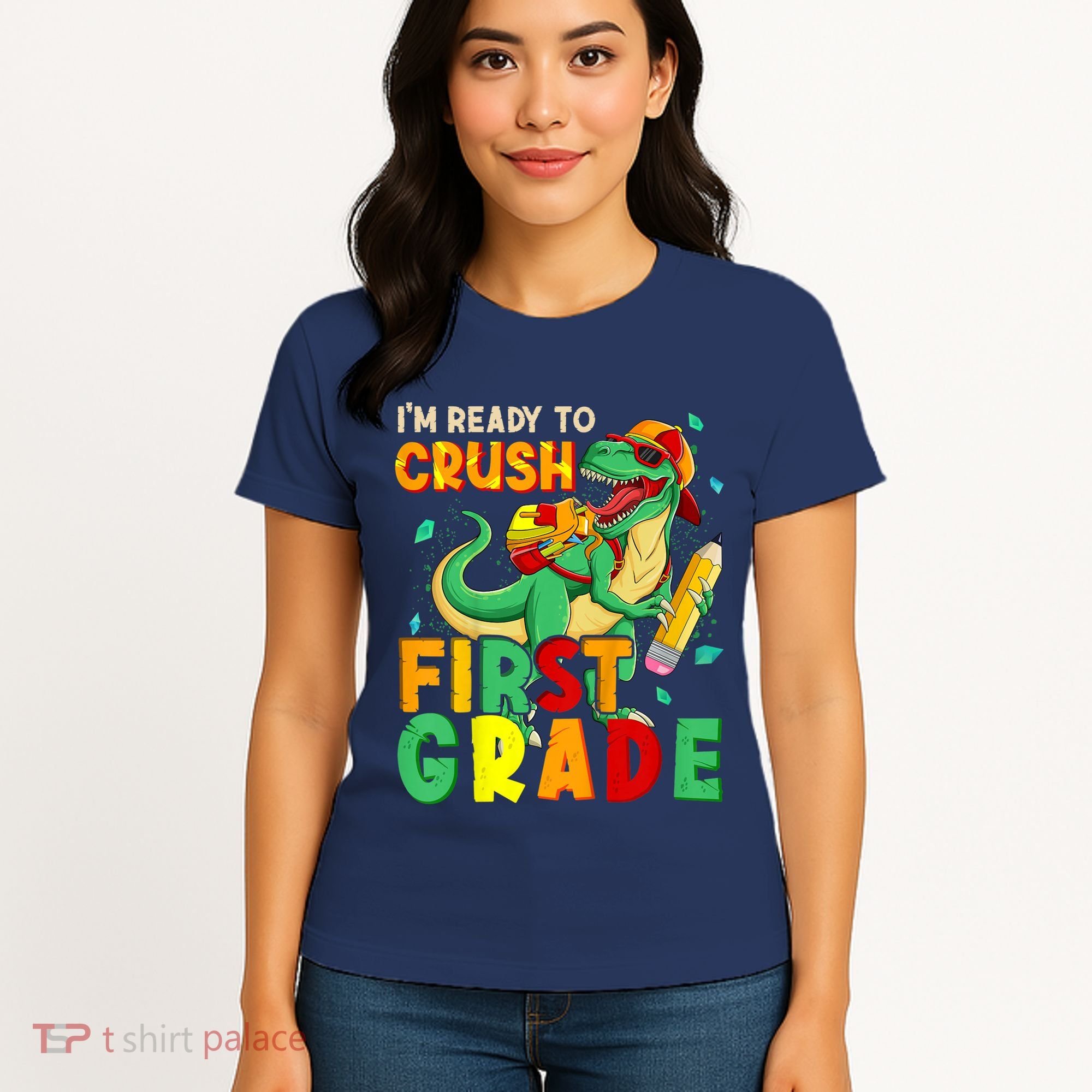Kids Im Ready To Crush First Grade Back To School Dinosaur Women's T-Shirt