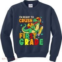 Kids Im Ready To Crush First Grade Back To School Dinosaur Kids Sweatshirt thumb 0