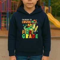 Kids Im Ready To Crush First Grade Back To School Dinosaur Kids Hoodie thumb 3