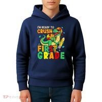 Kids Im Ready To Crush First Grade Back To School Dinosaur Kids Hoodie thumb 4
