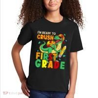 Kids Im Ready To Crush First Grade Back To School Dinosaur Kids T-Shirt thumb 2