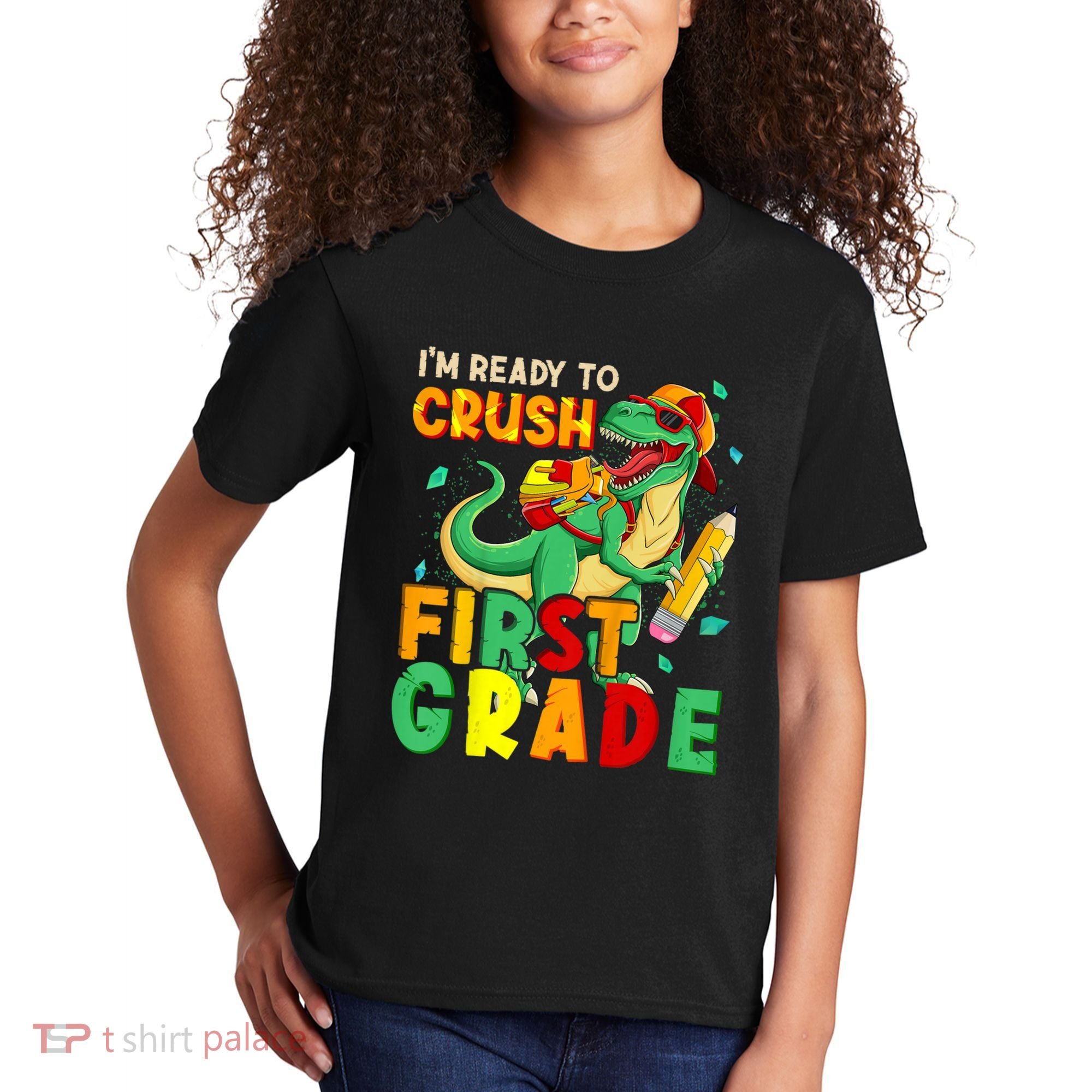 Kids Im Ready To Crush First Grade Back To School Dinosaur Kids T-Shirt