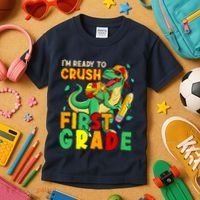 Kids Im Ready To Crush First Grade Back To School Dinosaur Kids T-Shirt thumb 3