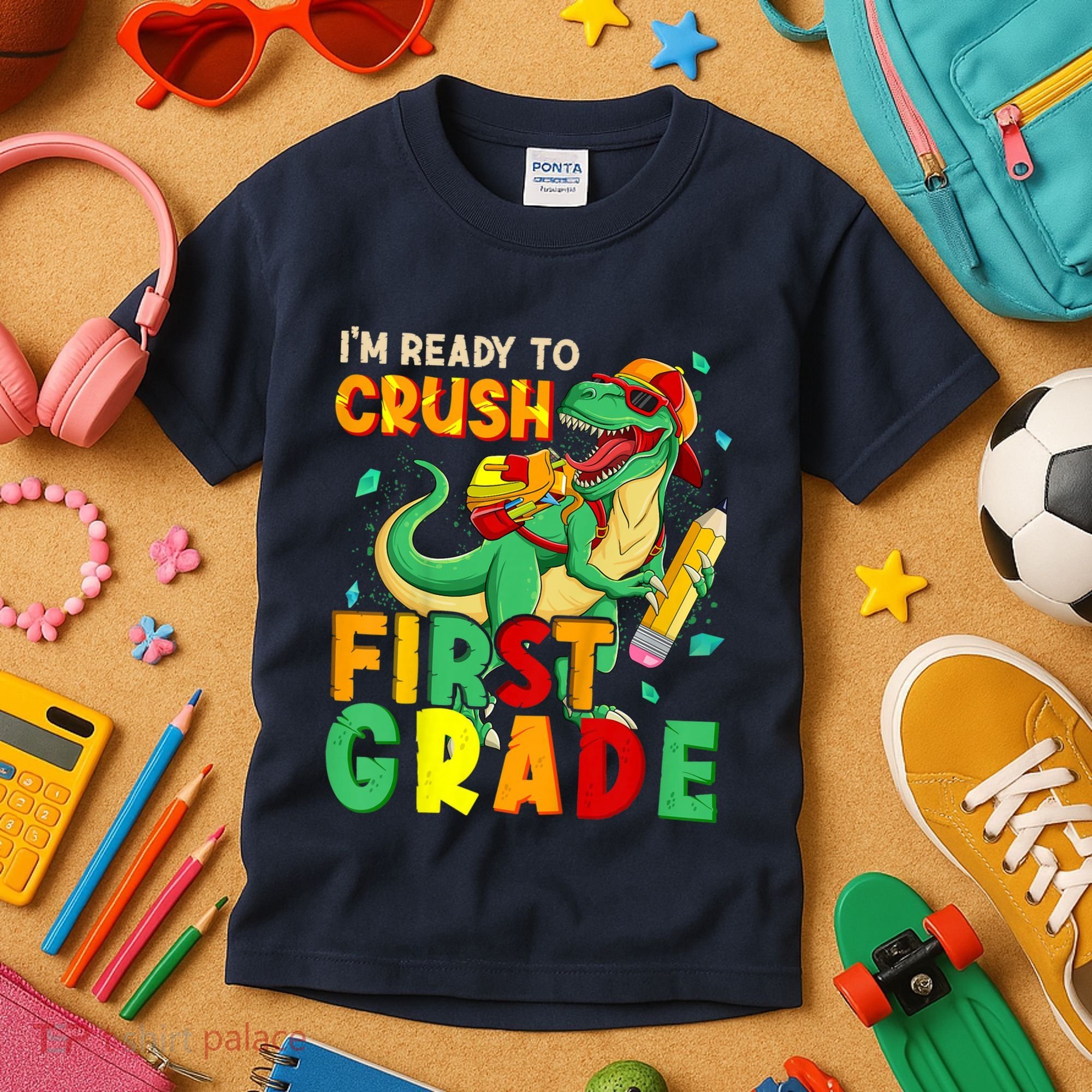 Kids Im Ready To Crush First Grade Back To School Dinosaur Kids T-Shirt