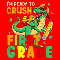 Kids Im Ready To Crush First Grade Back To School Dinosaur Santa Hat thumb 1