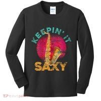 Keepin It Saxy Sax Player Jazz Musician Gifts Saxophone Kids Long Sleeve Shirt thumb 0