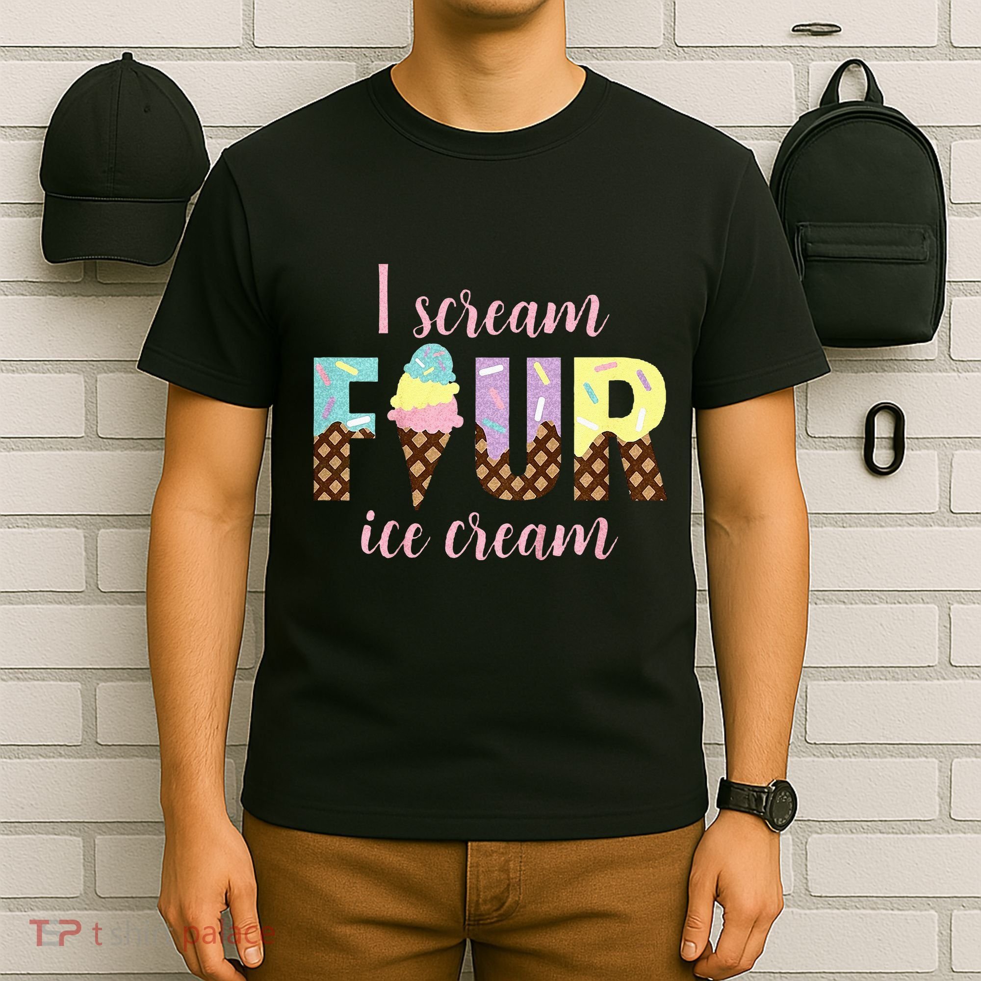 Kids I Scream Four Ice Cream 4th Birthday T-Shirt