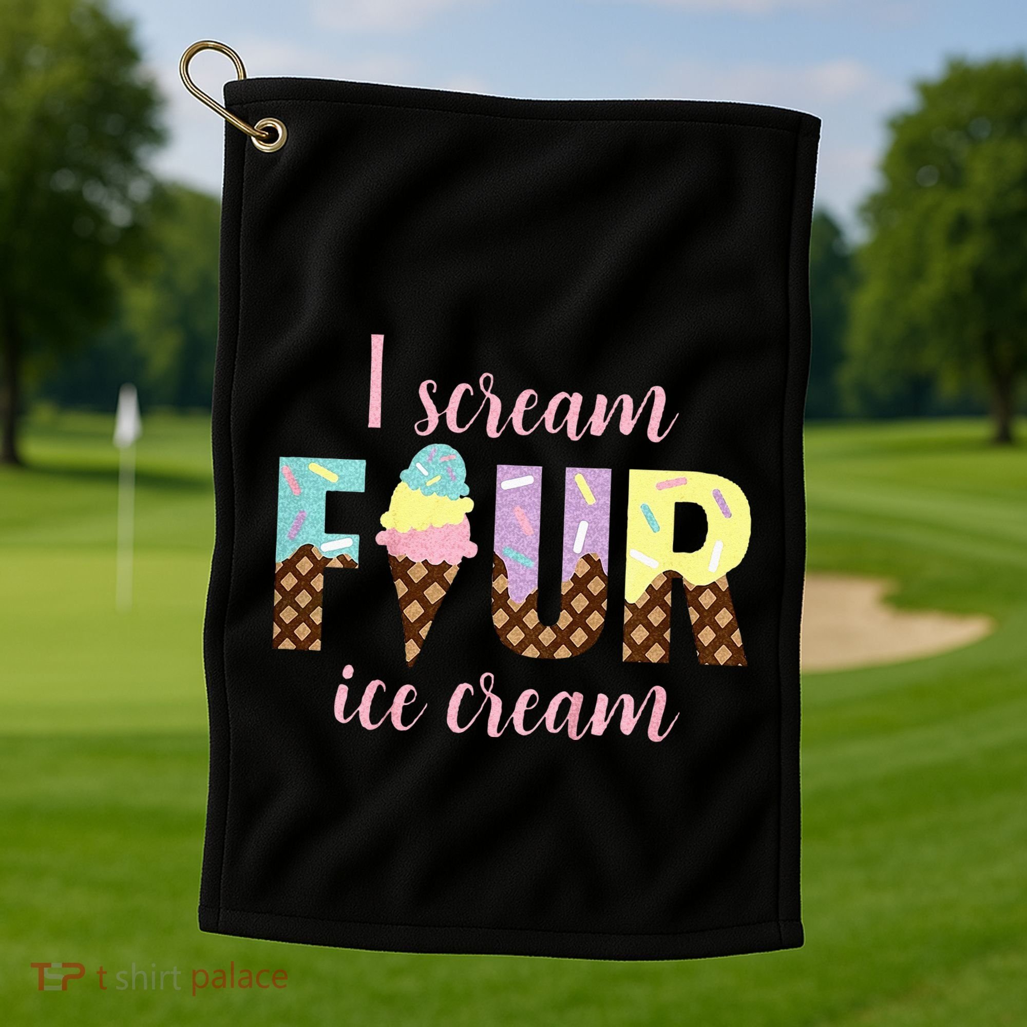 Kids I Scream Four Ice Cream 4th Birthday Golf Towel