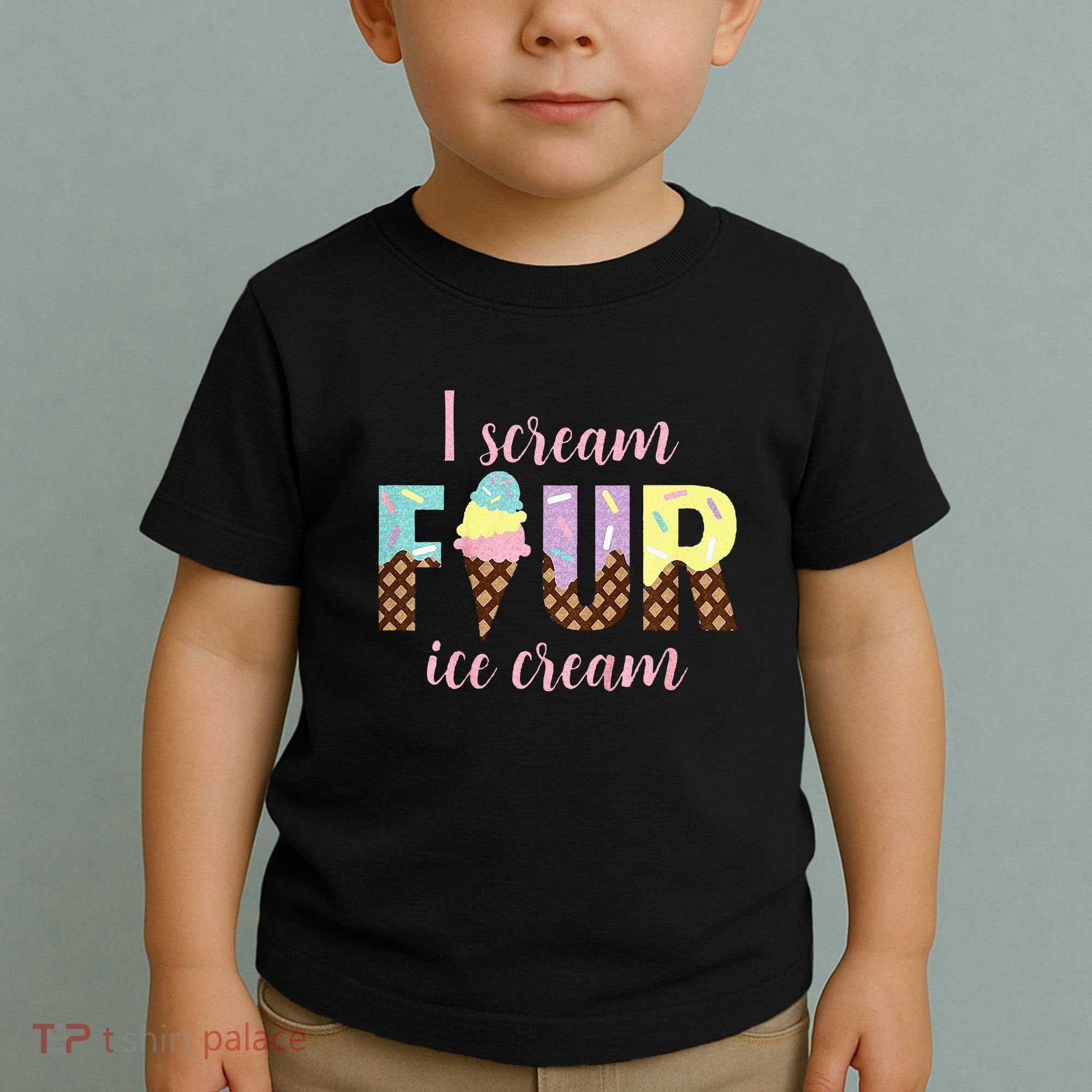 Kids I Scream Four Ice Cream 4th Birthday Toddler T-Shirt