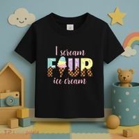 Kids I Scream Four Ice Cream 4th Birthday Toddler T-Shirt thumb 3