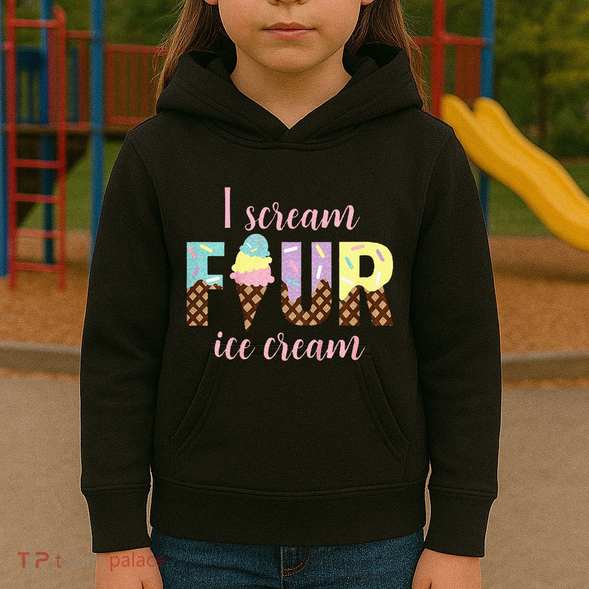 Kids I Scream Four Ice Cream 4th Birthday Kids Hoodie