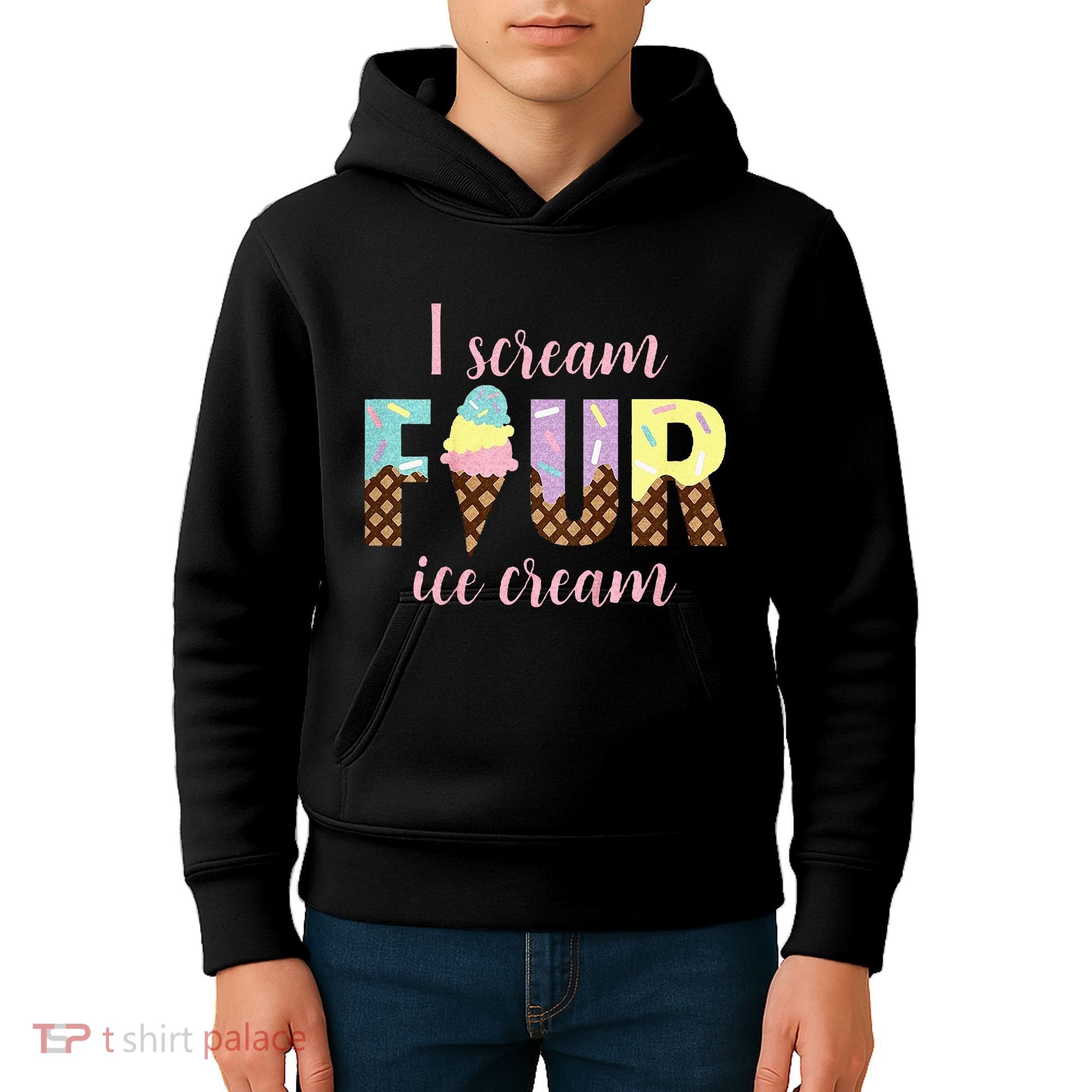 Kids I Scream Four Ice Cream 4th Birthday Kids Hoodie