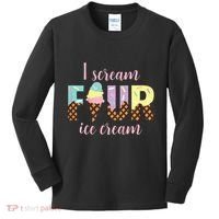 Kids I Scream Four Ice Cream 4th Birthday Kids Long Sleeve Shirt thumb 0
