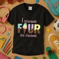 Kids I Scream Four Ice Cream 4th Birthday Kids T-Shirt thumb 3