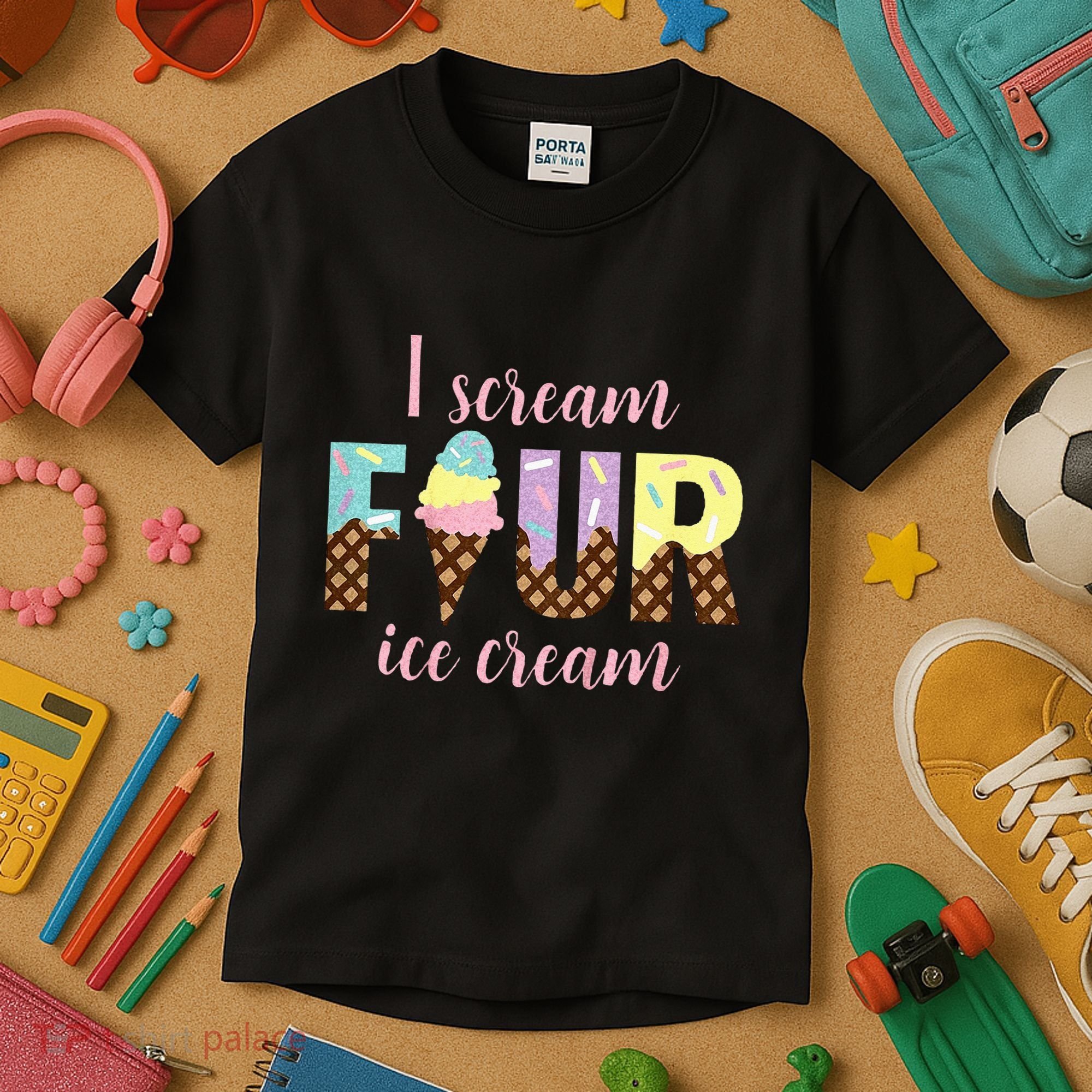 Kids I Scream Four Ice Cream 4th Birthday Kids T-Shirt