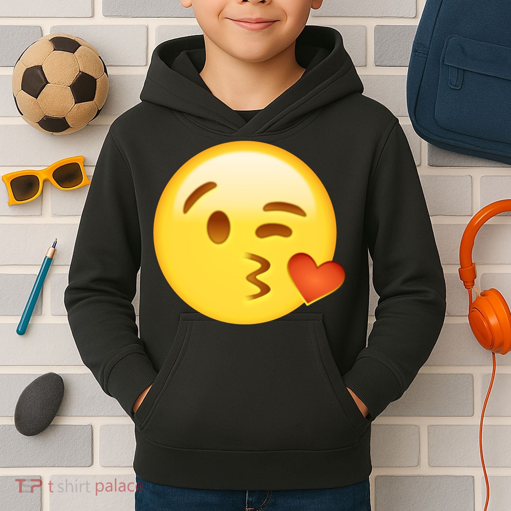 Kiss Face Emoticon Emoji Kissing Heart Kids Hoodie