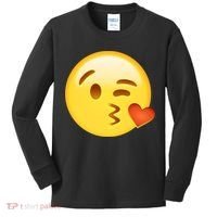 Kiss Face Emoticon Emoji Kissing Heart Kids Long Sleeve Shirt thumb 0