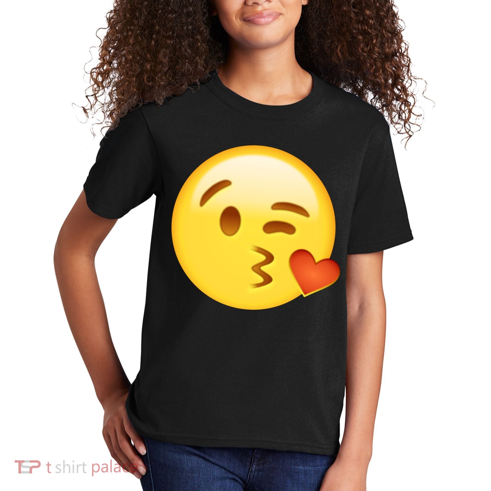 Kiss Face Emoticon Emoji Kissing Heart Kids T-Shirt
