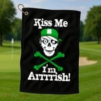 Kiss Me I'm Arrrish Pirate St. Patrick's Day Golf Towel thumb 1