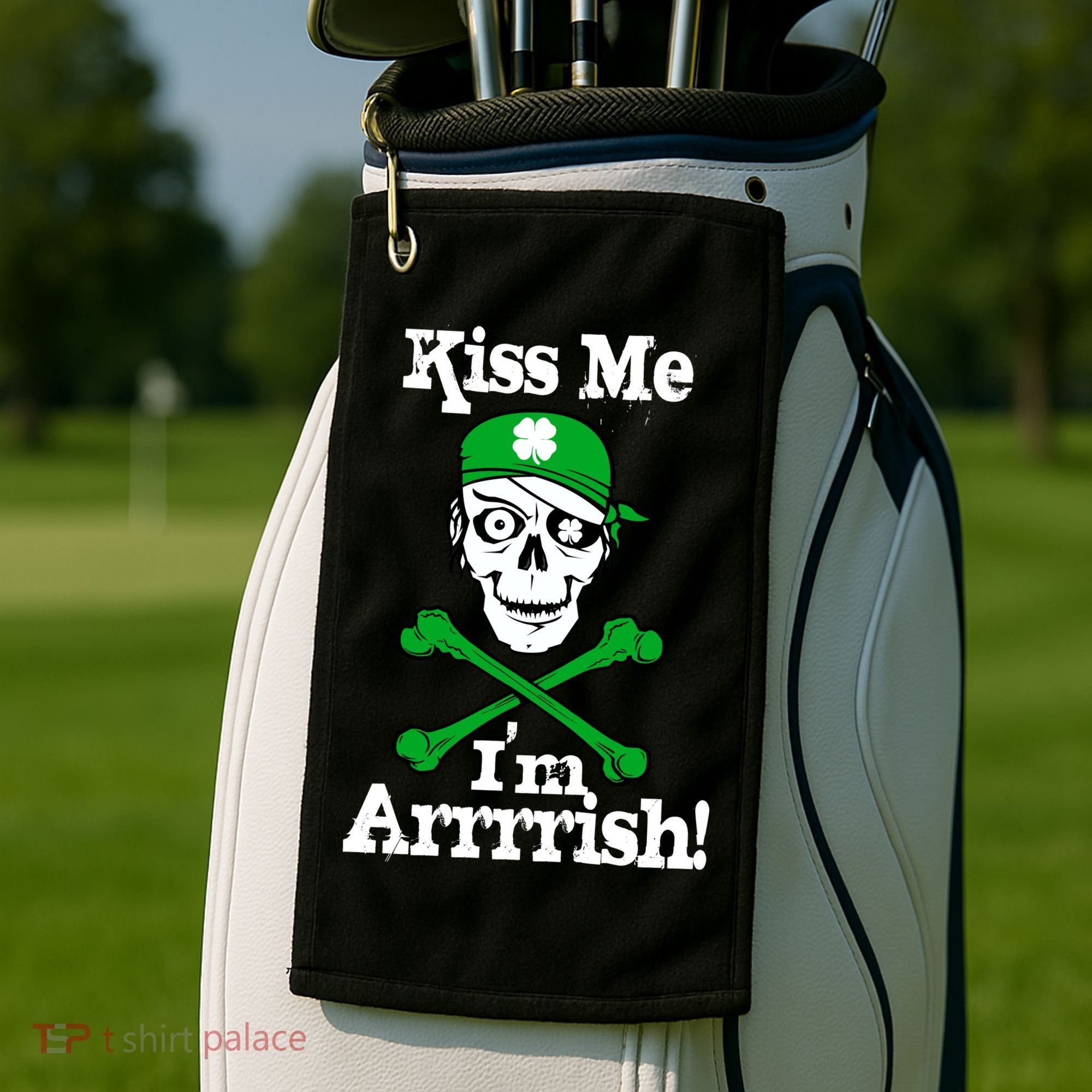 Kiss Me I'm Arrrish Pirate St. Patrick's Day Golf Towel