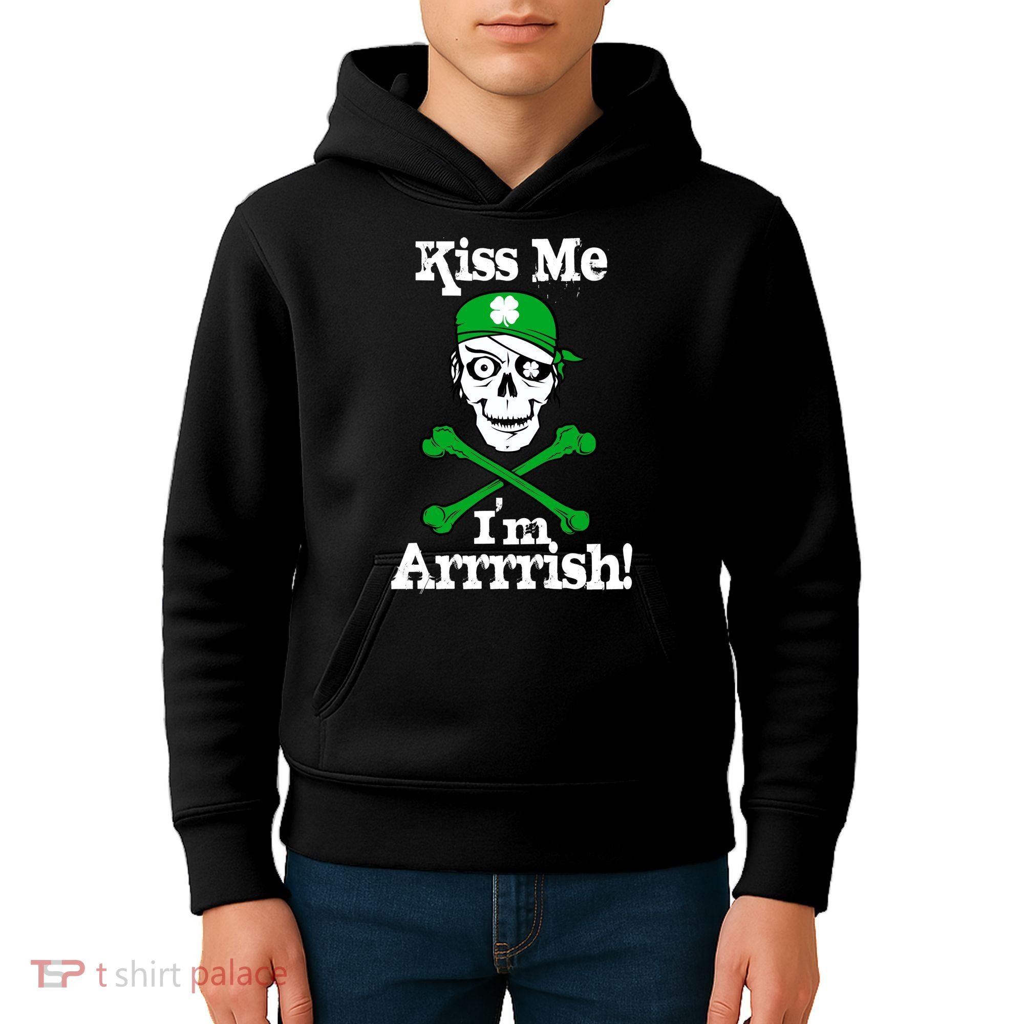 Kiss Me I'm Arrrish Pirate St. Patrick's Day Kids Hoodie