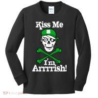 Kiss Me I'm Arrrish Pirate St. Patrick's Day Kids Long Sleeve Shirt thumb 0