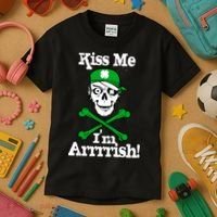 Kiss Me I'm Arrrish Pirate St. Patrick's Day Kids T-Shirt thumb 3