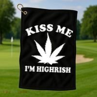 Kiss Me I'm Highrish Irish St. Patrick's Day Weed Golf Towel thumb 1