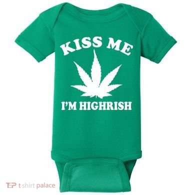 Kiss Me I'm Highrish Irish St. Patrick's Day Weed Baby Bodysuit
