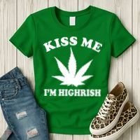 Kiss Me I'm Highrish Irish St. Patrick's Day Weed Women's T-Shirt thumb 3