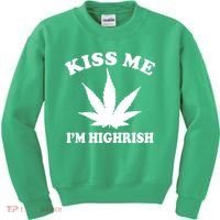 Kiss Me I'm Highrish Irish St. Patrick's Day Weed Kids Sweatshirt thumb 0