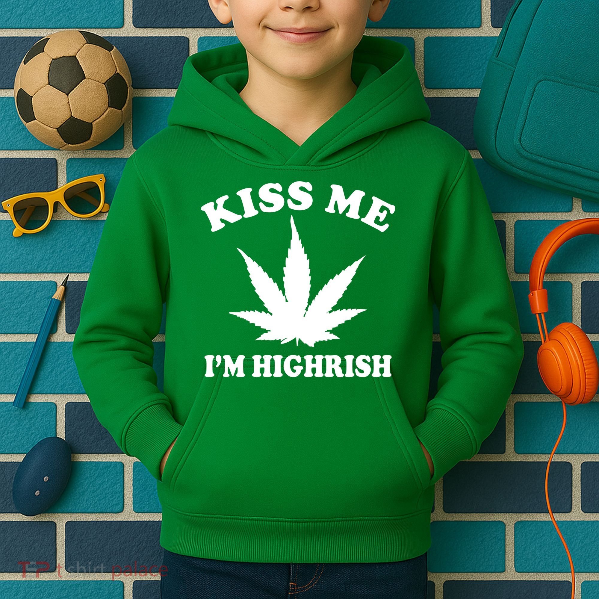 Kiss Me I'm Highrish Irish St. Patrick's Day Weed Kids Hoodie