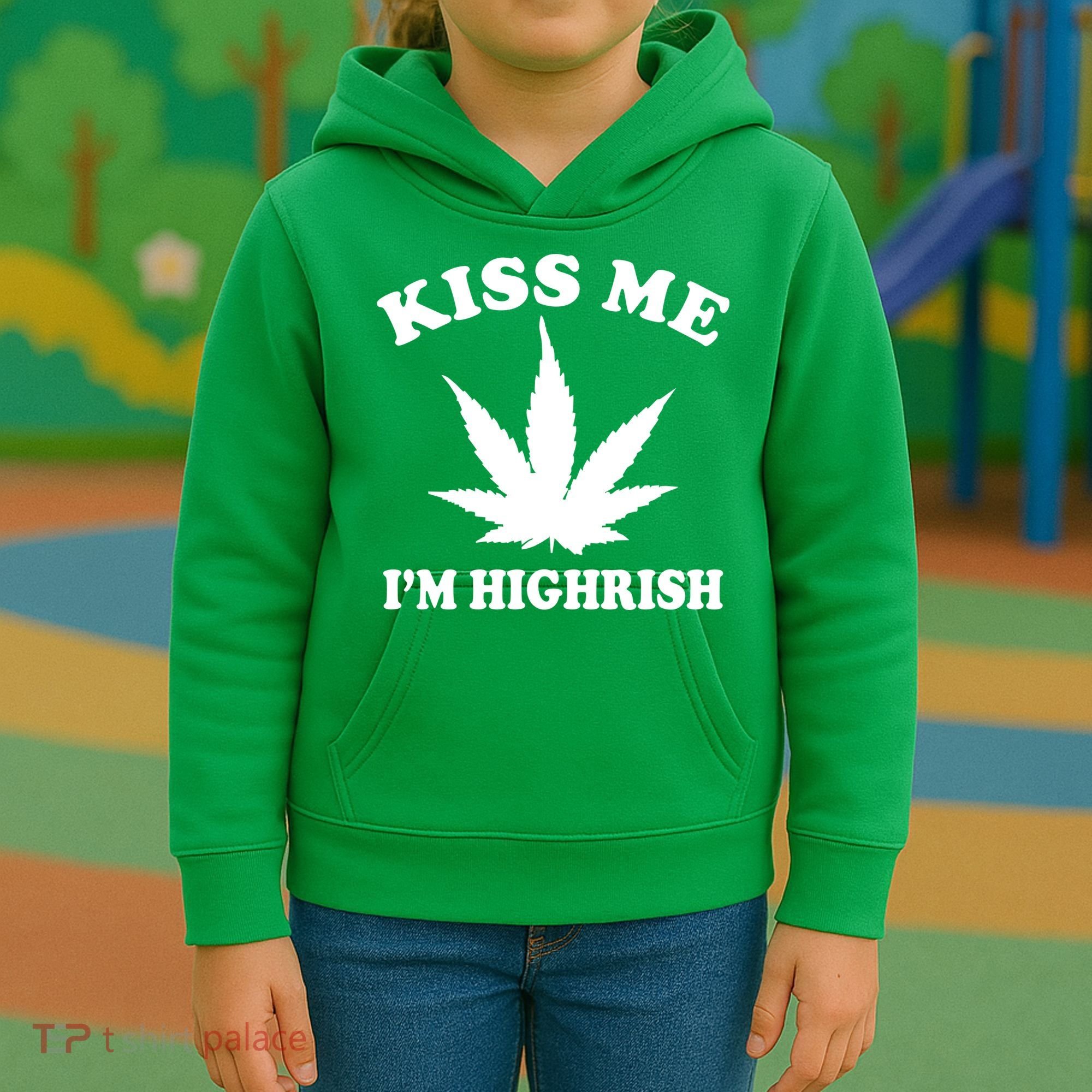 Kiss Me I'm Highrish Irish St. Patrick's Day Weed Kids Hoodie