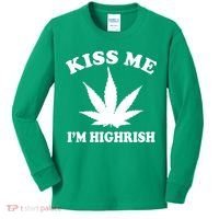 Kiss Me I'm Highrish Irish St. Patrick's Day Weed Kids Long Sleeve Shirt thumb 0