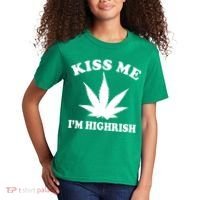Kiss Me I'm Highrish Irish St. Patrick's Day Weed Kids T-Shirt thumb 2