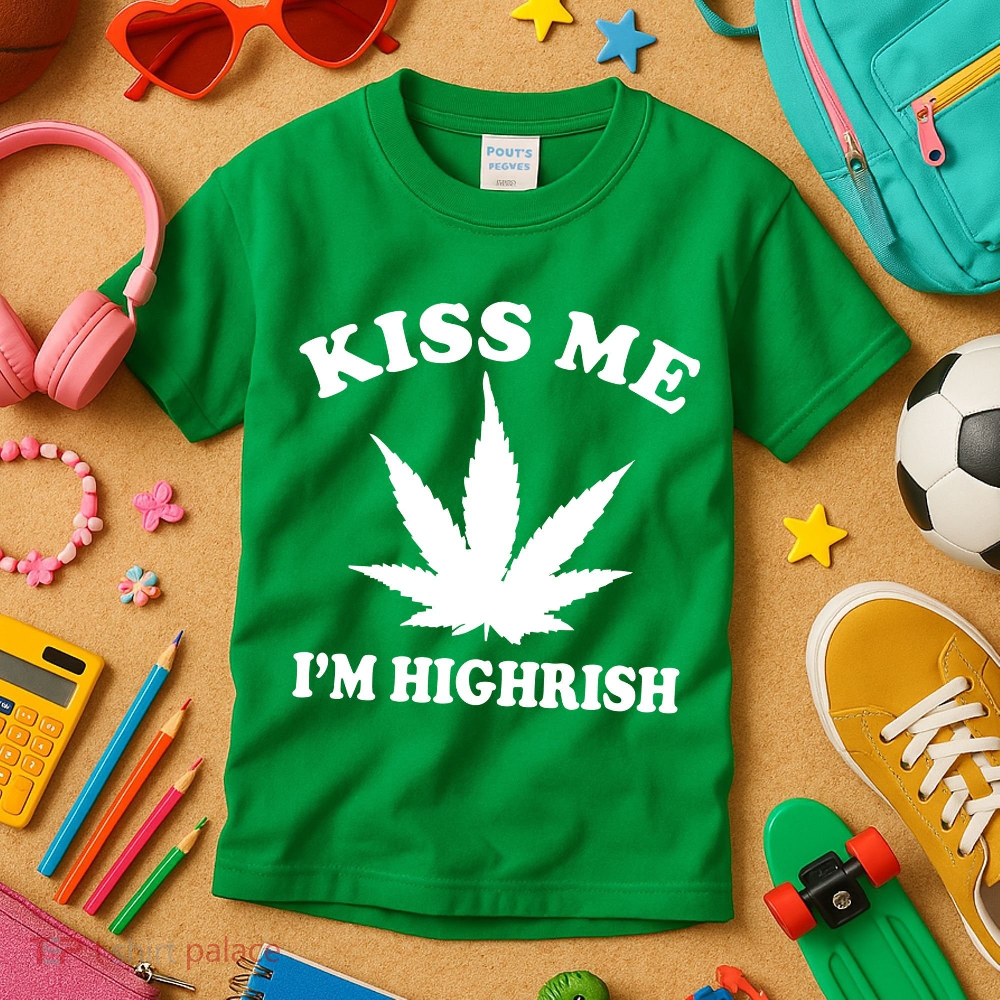 Kiss Me I'm Highrish Irish St. Patrick's Day Weed Kids T-Shirt
