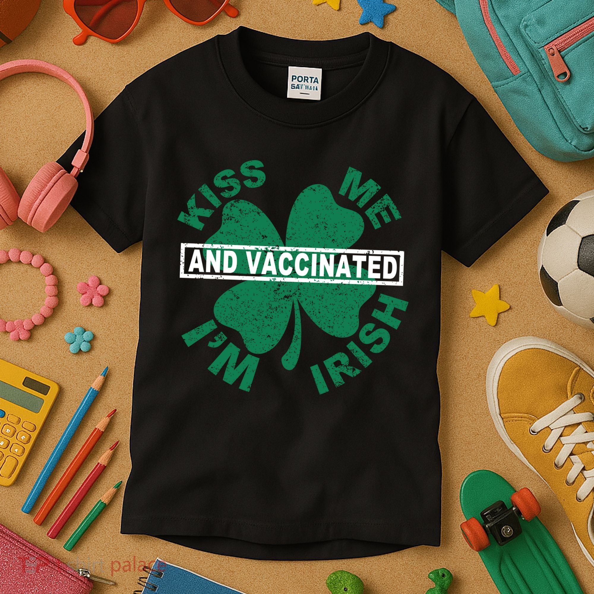Kiss Me I'm Irish And Vaccinated Kids T-Shirt