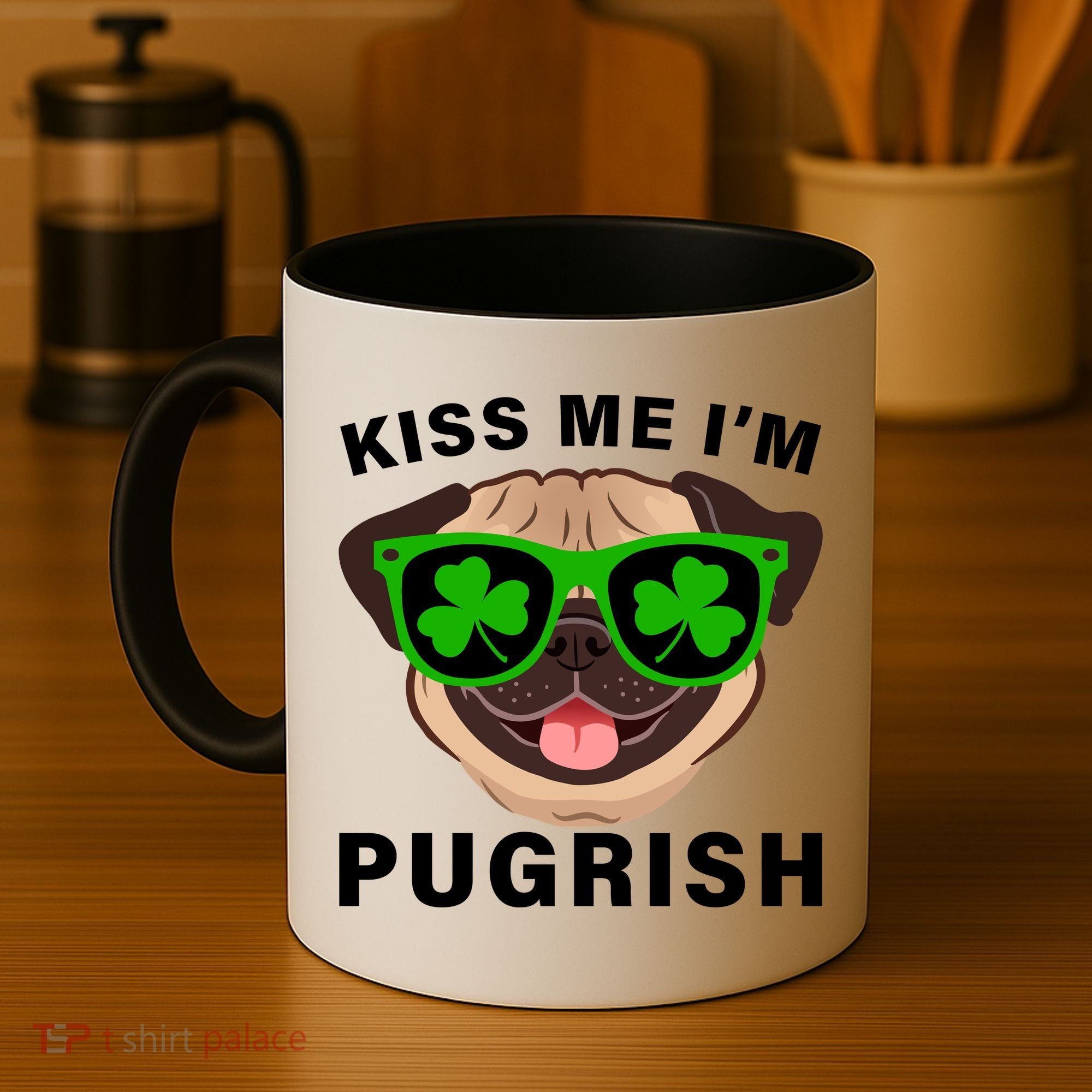 Kiss Me I'm Pugrish Funny Irish Coffee Mug