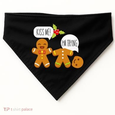 Kiss Me I'm Trying Funny Gingerbread USA-Made Doggie Bandana