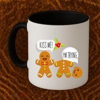 Kiss Me I'm Trying Funny Gingerbread Coffee Mug thumb 2