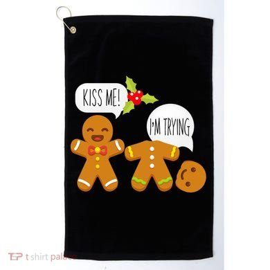 Kiss Me I'm Trying Funny Gingerbread Golf Towel