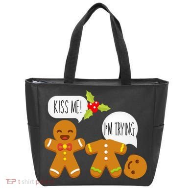 Kiss Me I'm Trying Funny Gingerbread Tote Bag
