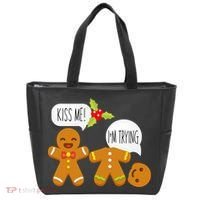 Kiss Me I'm Trying Funny Gingerbread Tote Bag thumb 0