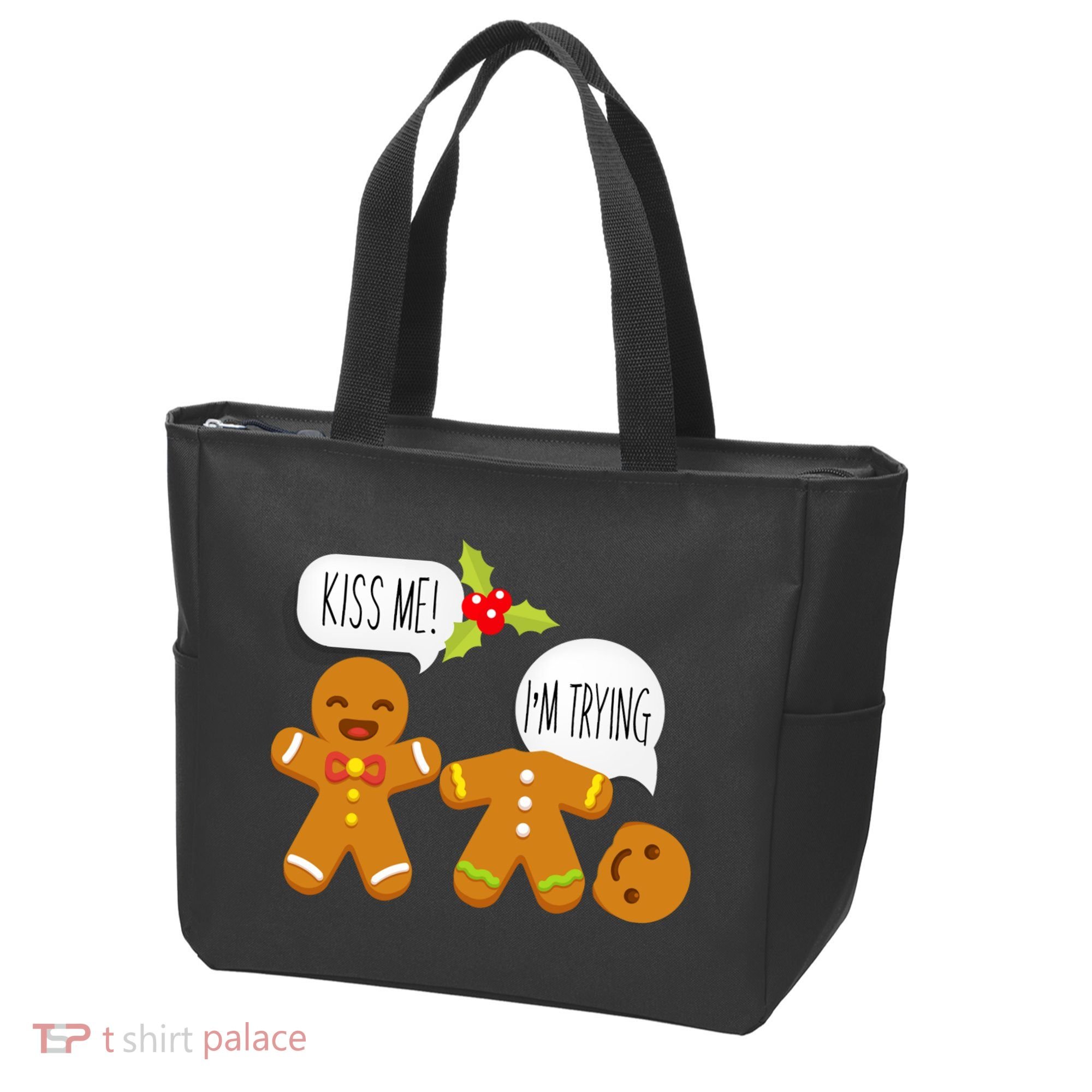 Kiss Me I'm Trying Funny Gingerbread Tote Bag