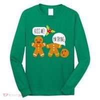 Kiss Me I'm Trying Funny Gingerbread Long Sleeve Shirt thumb 0