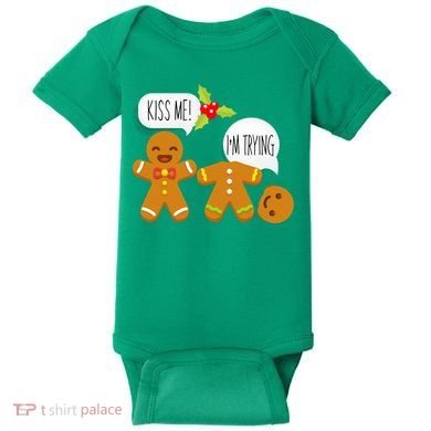 Kiss Me I'm Trying Funny Gingerbread Baby Bodysuit
