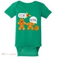 Kiss Me I'm Trying Funny Gingerbread Baby Bodysuit thumb 0