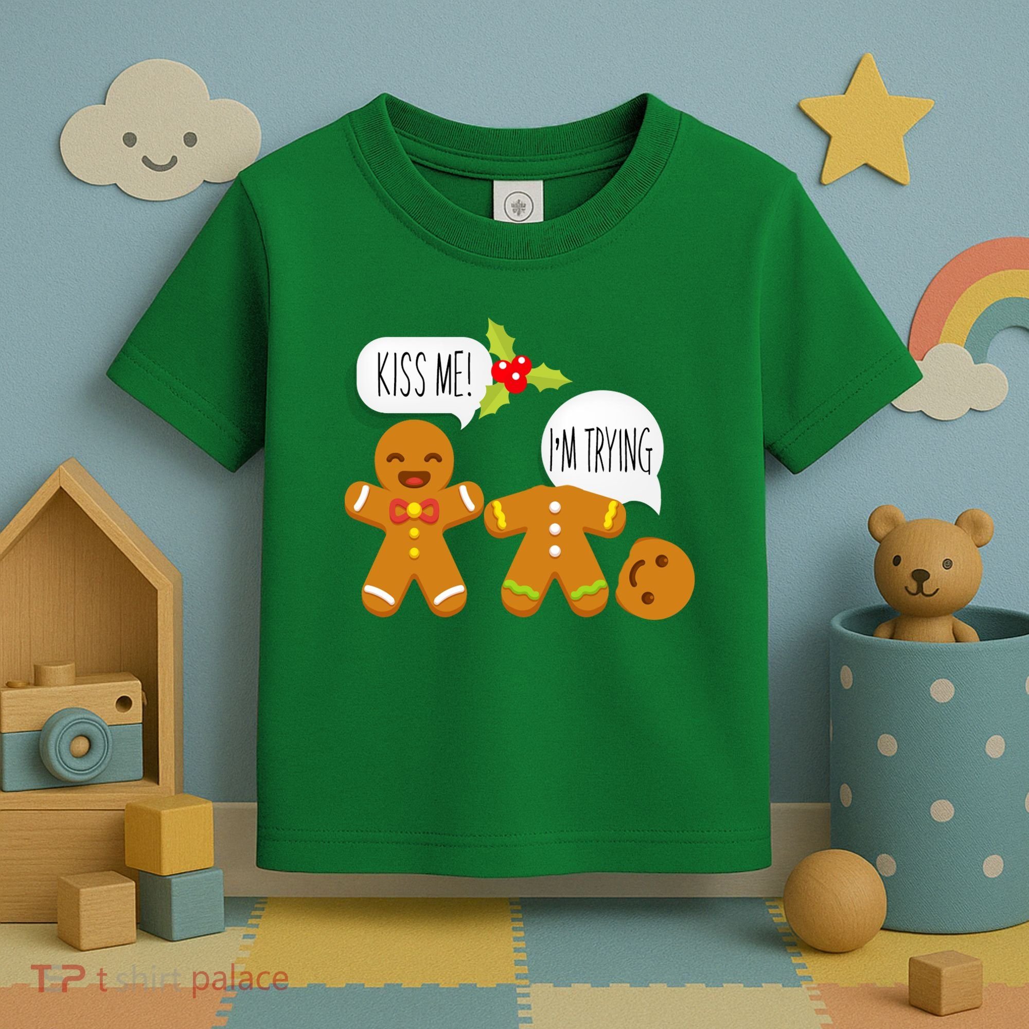 Kiss Me I'm Trying Funny Gingerbread Toddler T-Shirt