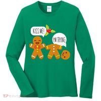 Kiss Me I'm Trying Funny Gingerbread Women's Long Sleeve Shirt thumb 0